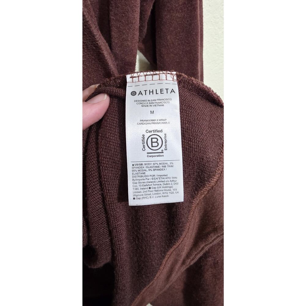 ATHLETA Pranayama Restore Wrap Cardigan Warm Brown Size Medium Athleisure Drape - Picture 5 of 10